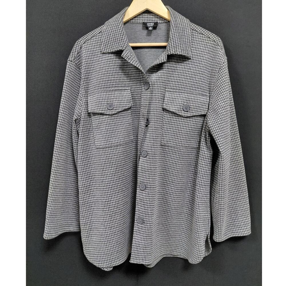 Jones New York Signature Gray Button-Up Shirt Solid Long Sleeve Women Size M